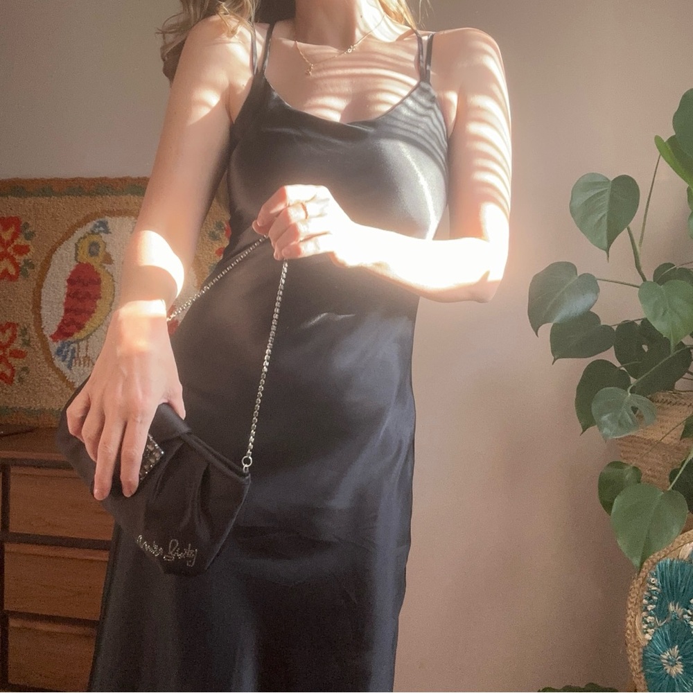 Black Vintage Slinky Slip Dress Size 3/Smalll - Picture 7 of 9